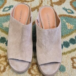 Lucky Brand Tan Suede Mules with Open Toe